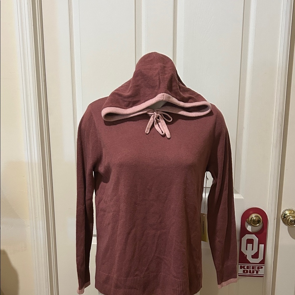 Summersalt Dusty Rose Hooded Pullover Sweater wool/cashmere blend. Size Small